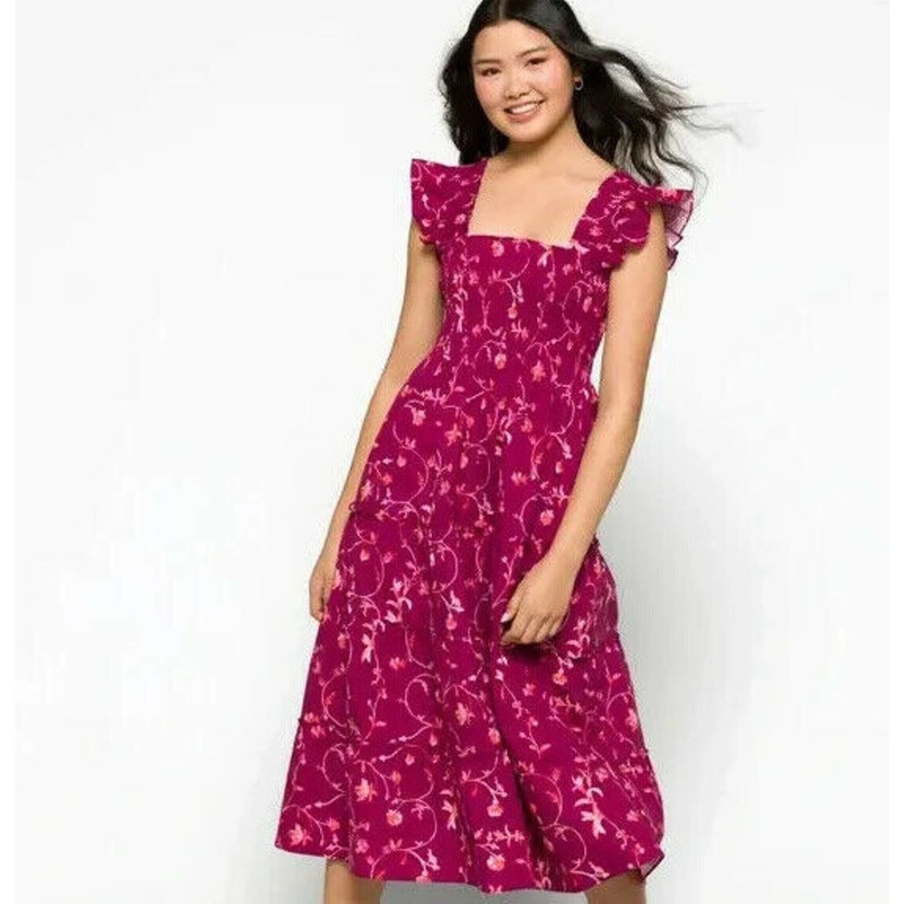 Hill House The Ellie Nap Dress Burgundy Botanical Women's Dresses  XS, S, M, XL